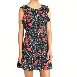 J Crew Floral Printed Flutter Dress Womens M Sleeveless Multicolor Keyhole